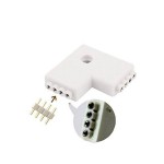 Female connector for RGB led strips, with 4 pins and 2 ports - L form